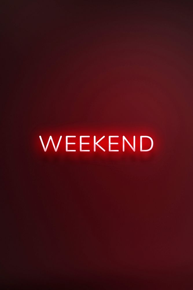 WEEKEND neon word typography on a red background
