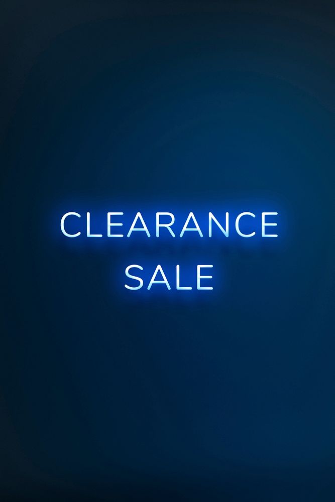 CLEARANCE SALE neon word typography on a blue background