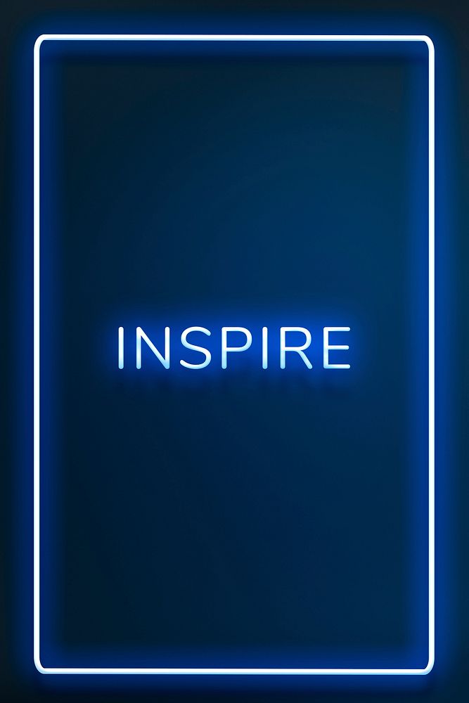 INSPIRE neon word typography on a blue background