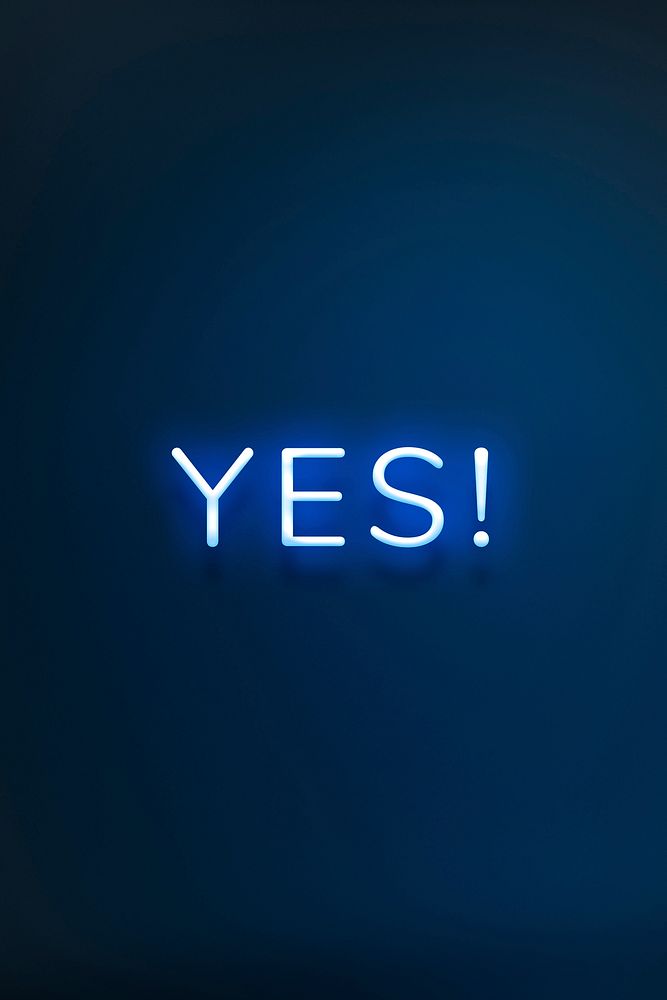 YES neon word typography on a blue background
