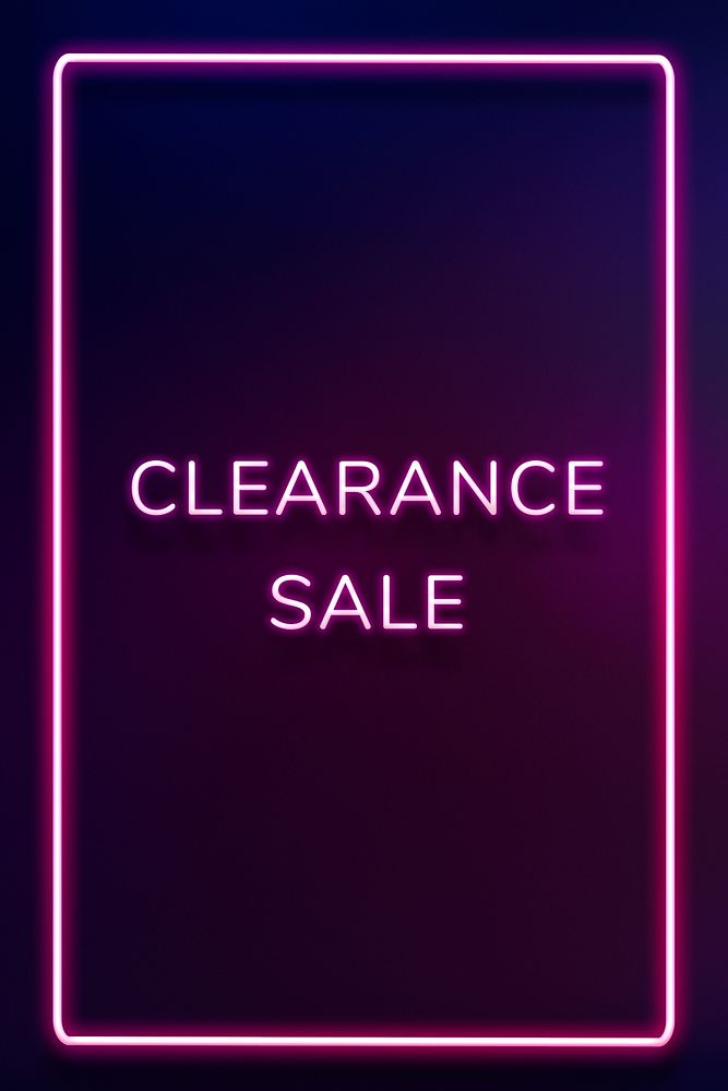 CLEARANCE SALE neon word typography on a purple background