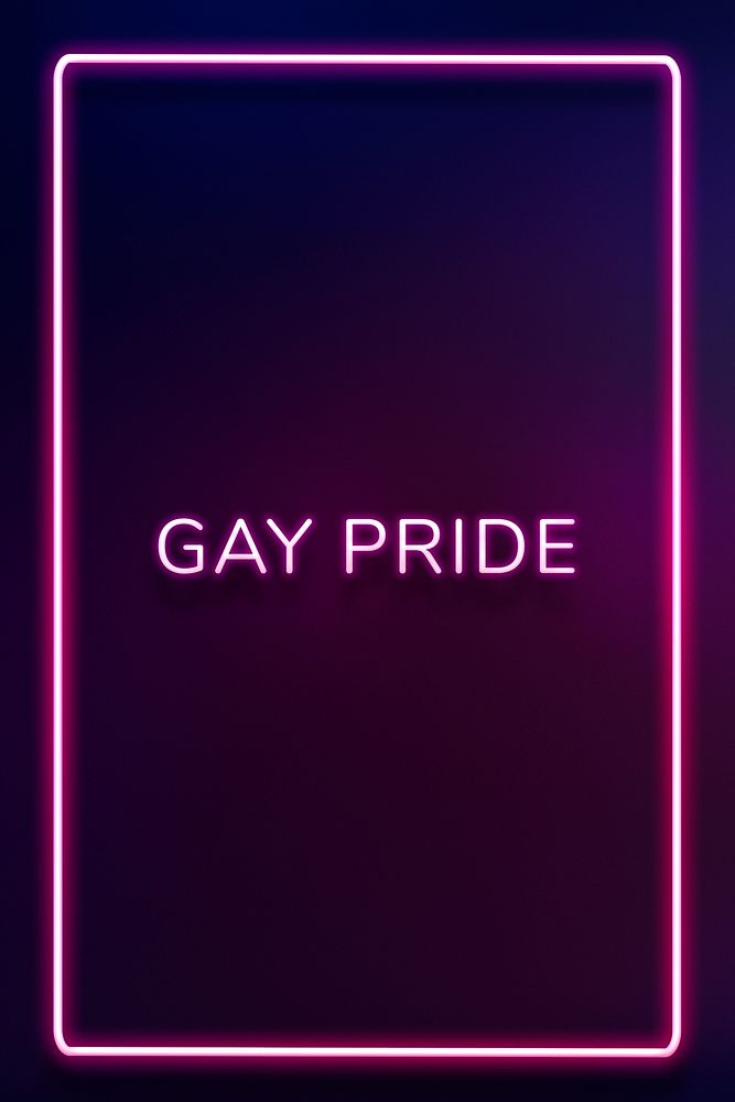 GAY PRIDE neon word typography on a purple background
