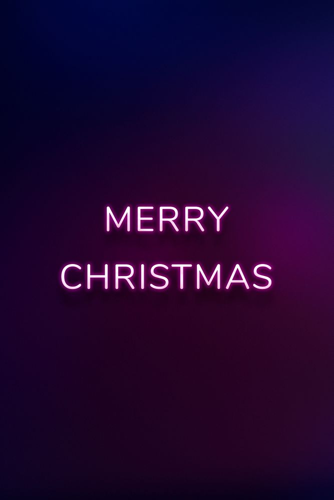 Merry Christmas neon word typography on a purple background