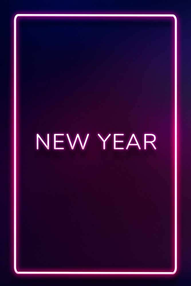 NEW YEAR neon word typography on a purple background
