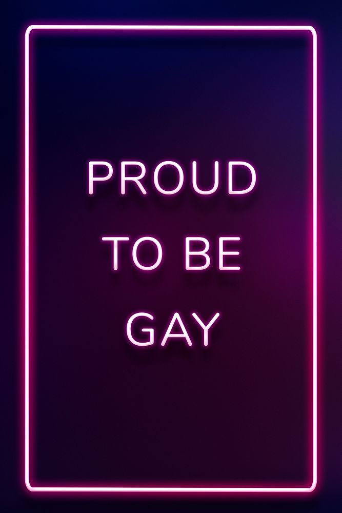 PROUD TO BE GAY neon phrase typography on a purple background