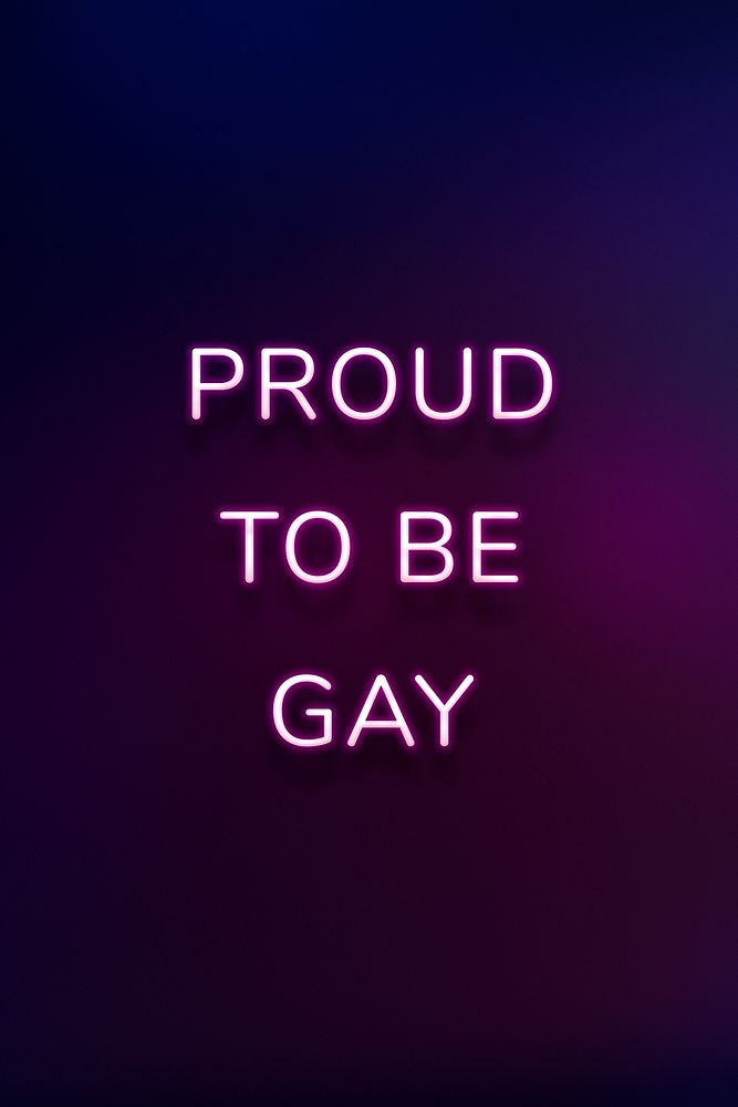 PROUD TO BE GAY neon phrase typography on a purple background