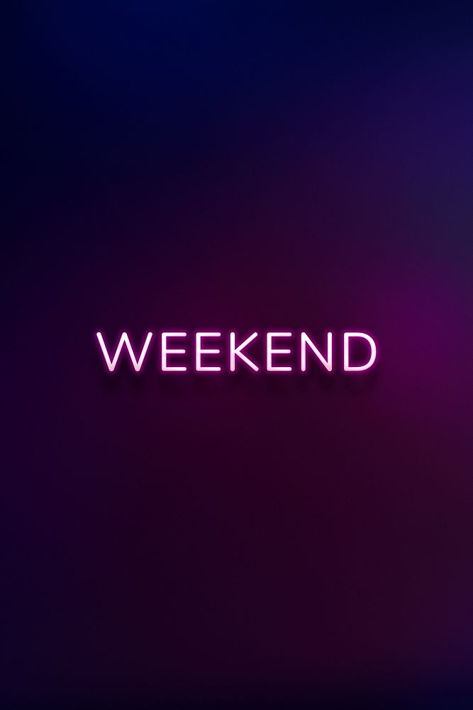 WEEKEND neon word typography on a purple background