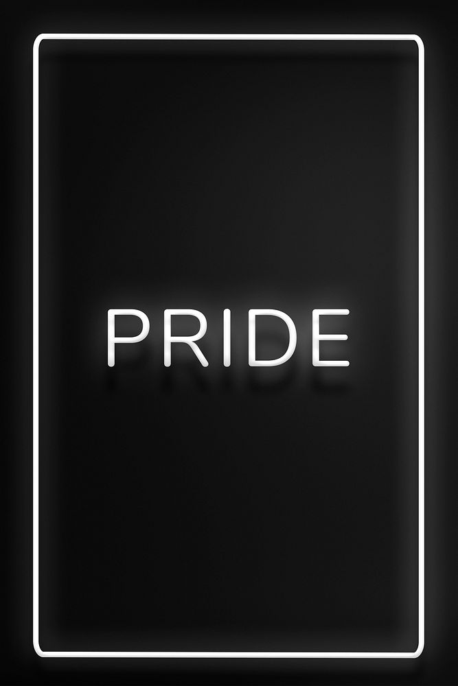 PRIDE neon word typography on a black background