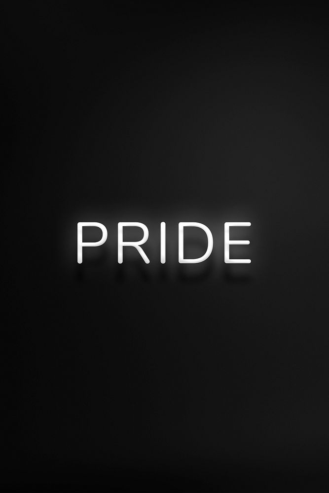 PRIDE neon word typography on a black background