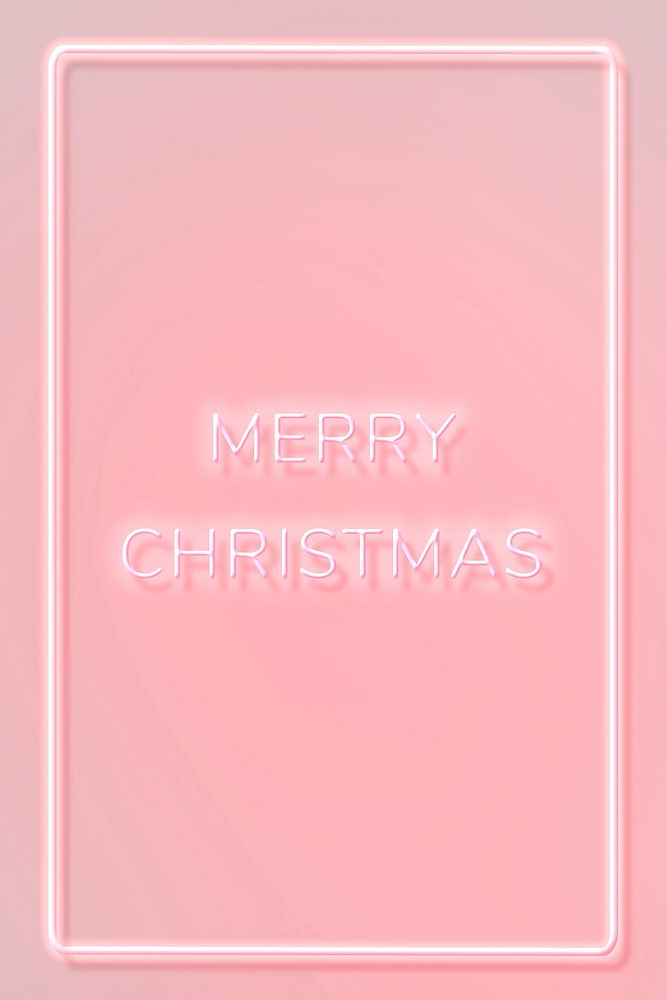 Merry Christmas neon word typography on a pink background