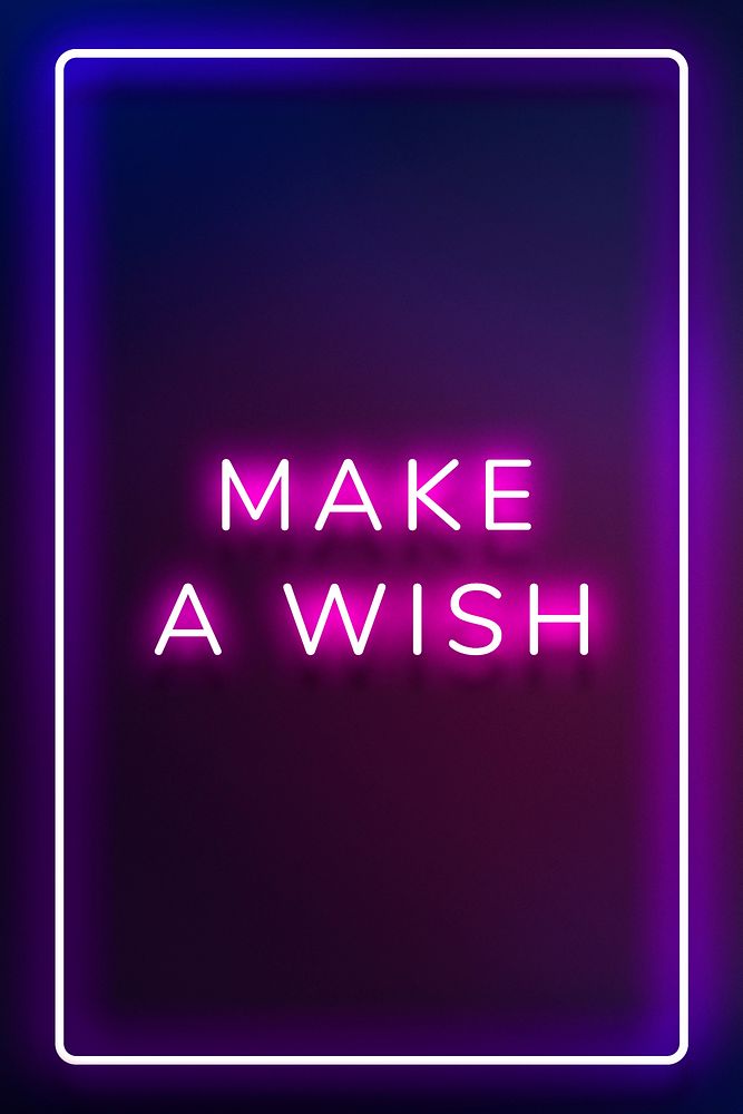 Make a wish neon pink text in frame on indigo blue background