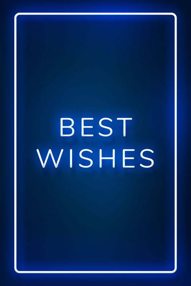 Best wishes neon blue text in frame on indigo blue background 