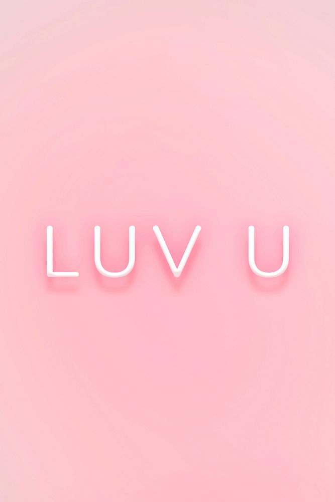 Glowing luv u neon typography on a pink background