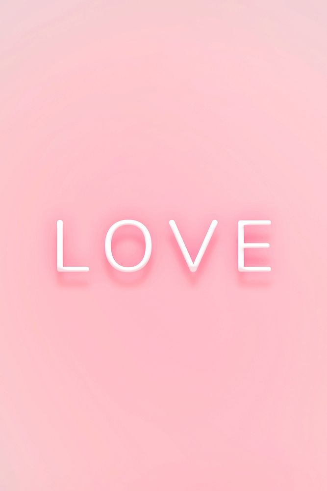 Glowing LOVE neon typography on a pink background