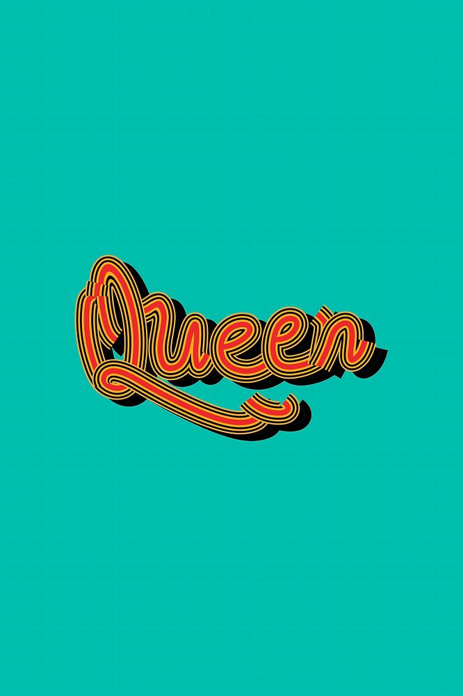 Vintage green shade Queen psd retro word illustration