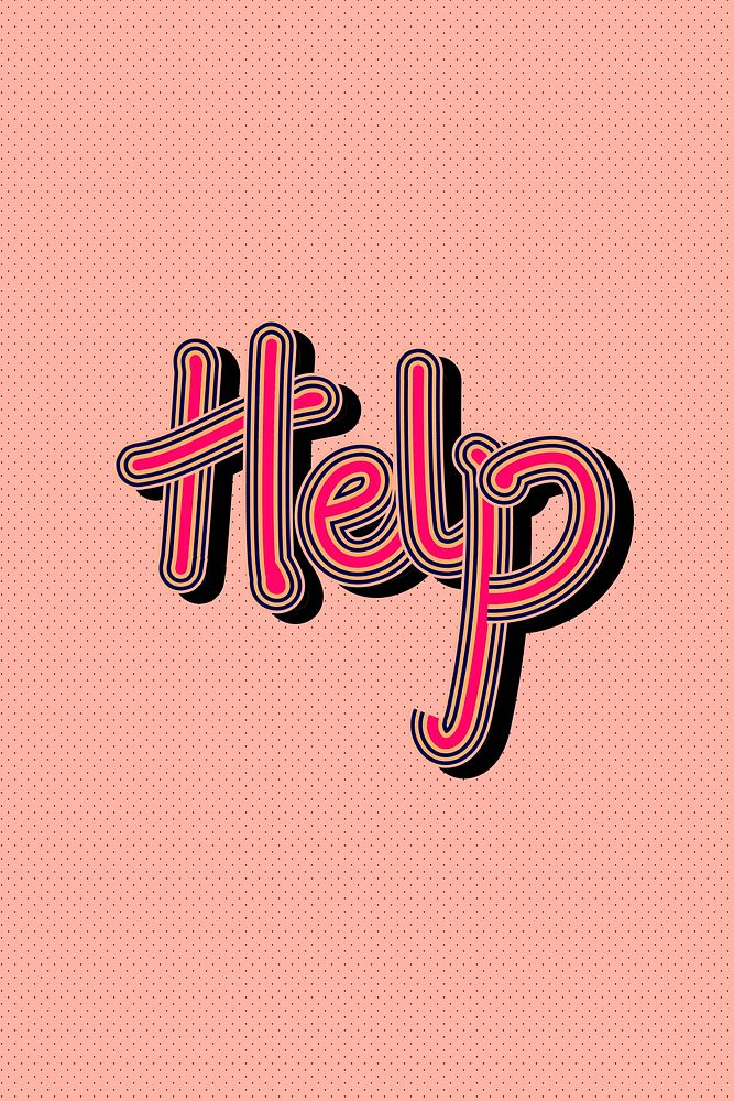 Funky pink Help vector sticker vintage font