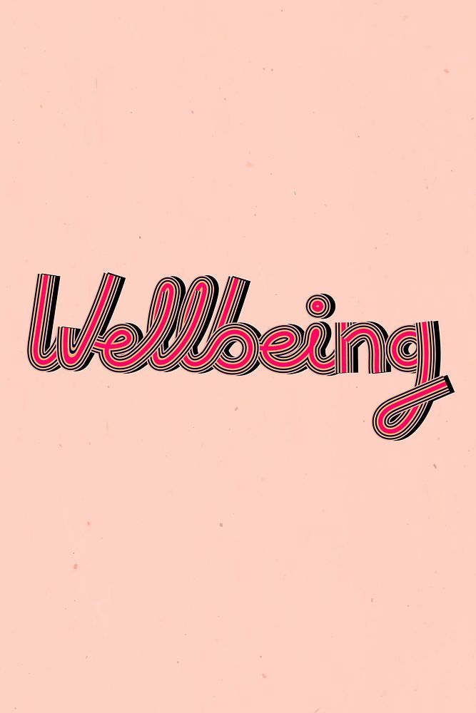 Wellbeing text vector lettering retro style line font typography