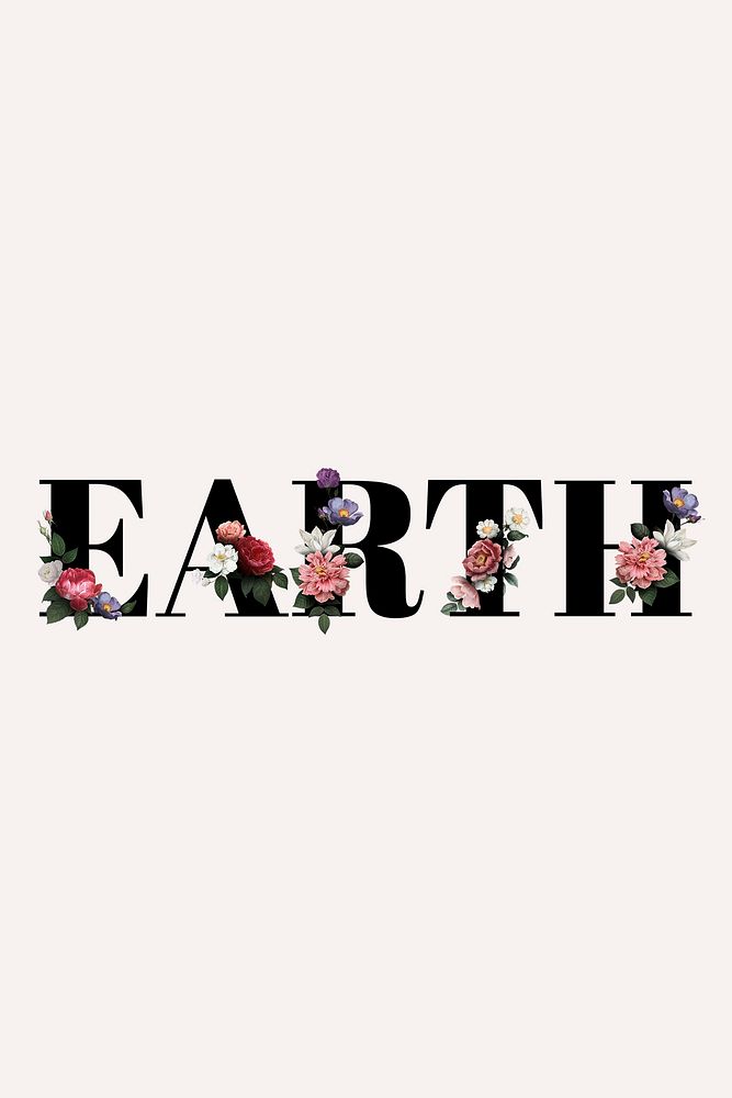 Floral earth word typography on a beige banner