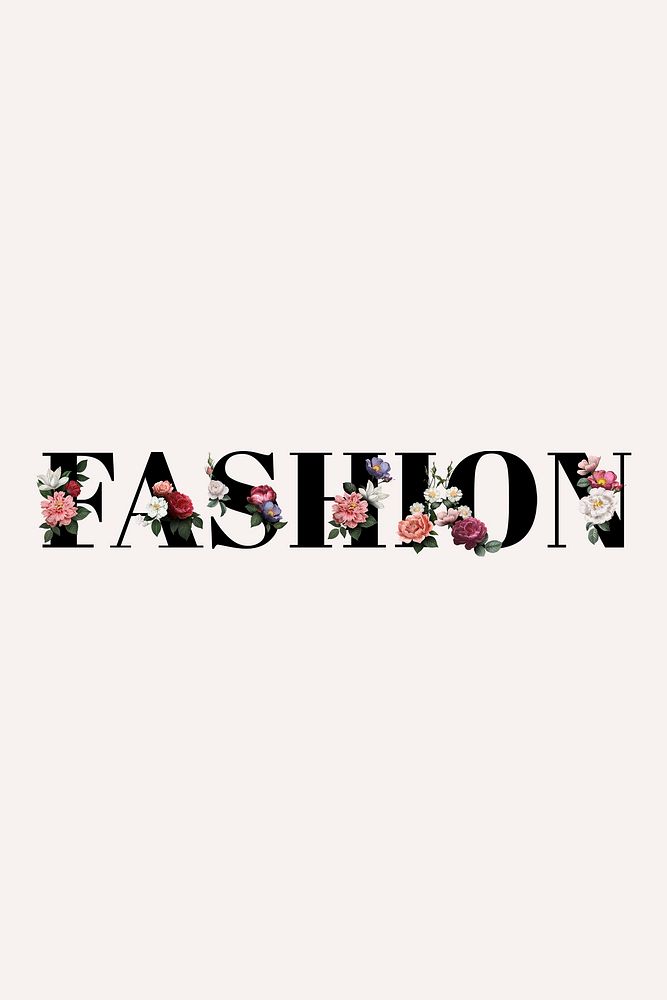 Floral fashion word typography on a beige banner