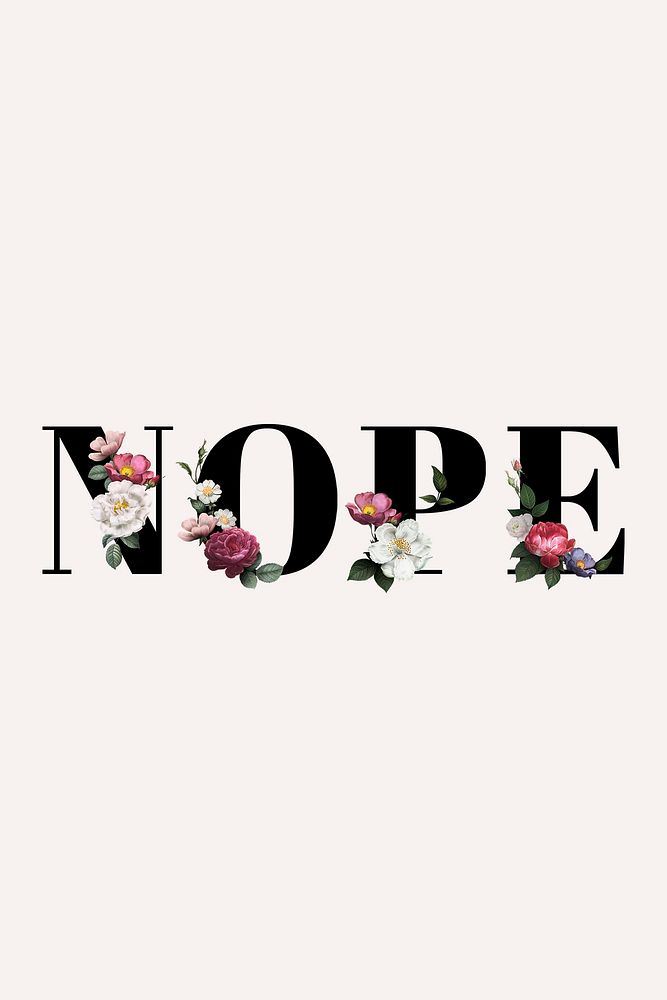 Floral nope word typography on a beige banner