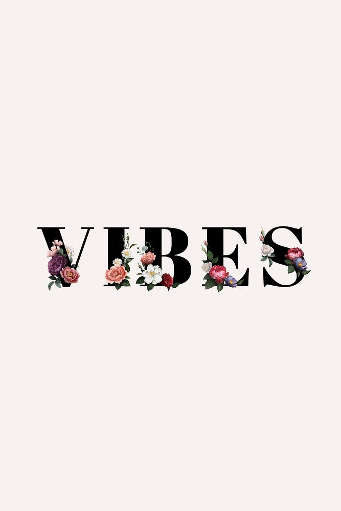 Floral vibes word typography on a beige banner