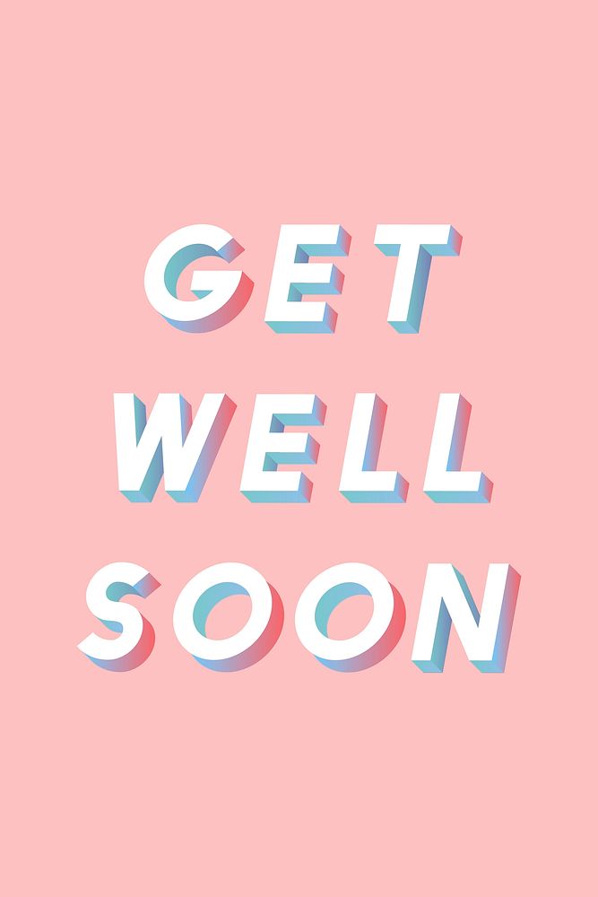 Isometric word Get well soon typography on a light pink background vector