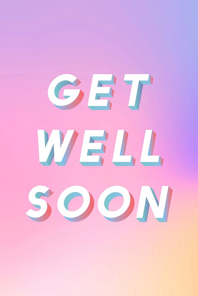 Isometric word Get well soon typography on a pastel gradient background vector