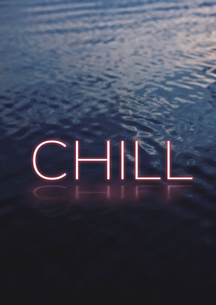 Chill neon glow text in ocean background