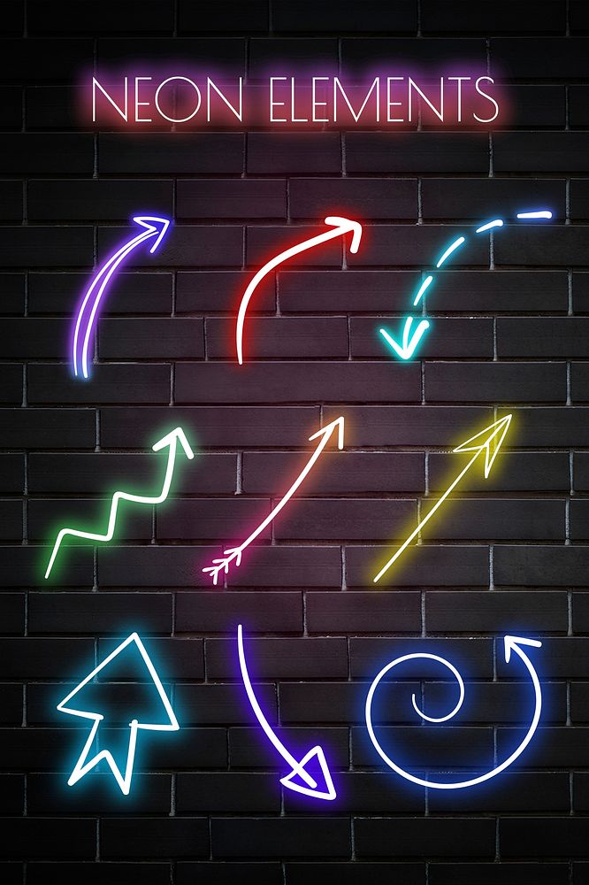 Neon arrows sign set on brick wall