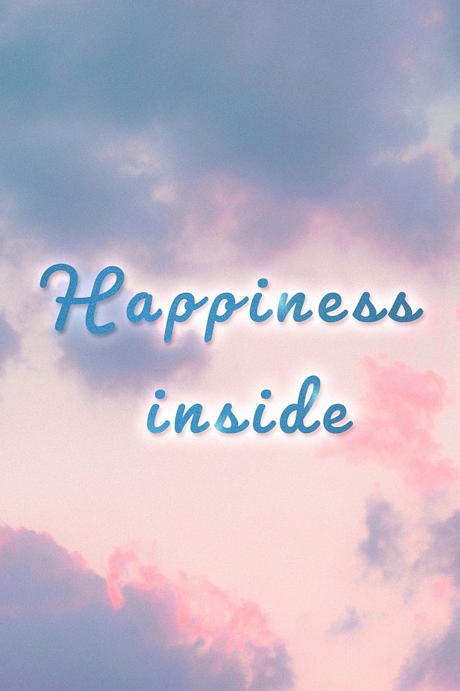 Happiness inside glowing blue neon typography