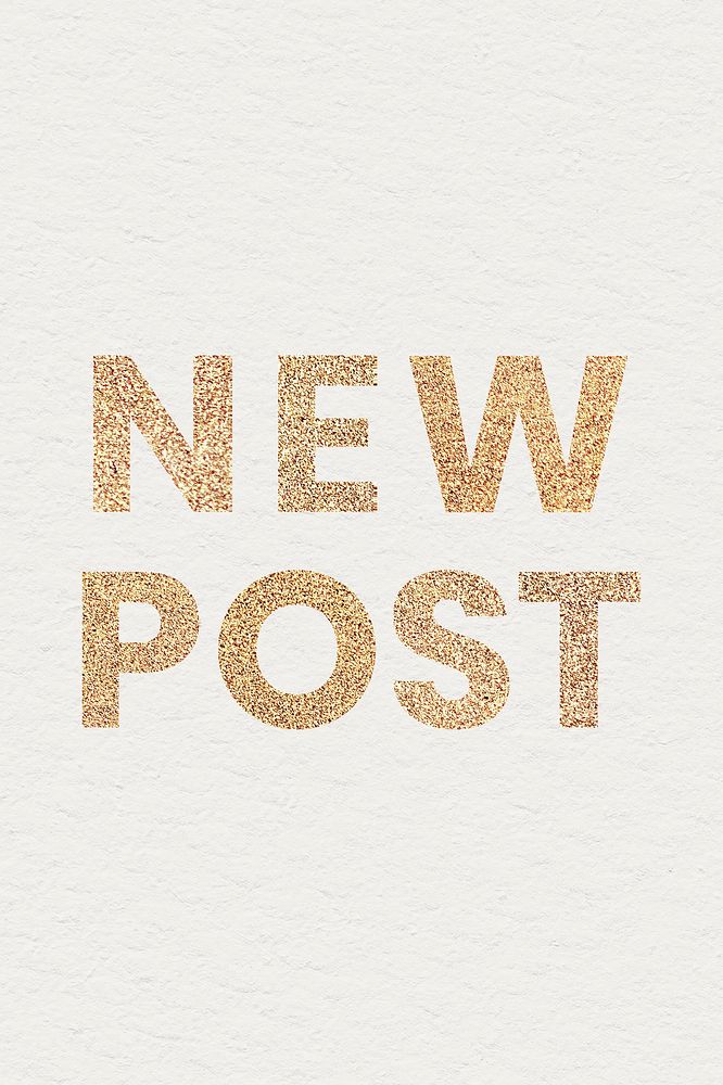 Glittery new post typography on a beige social template background