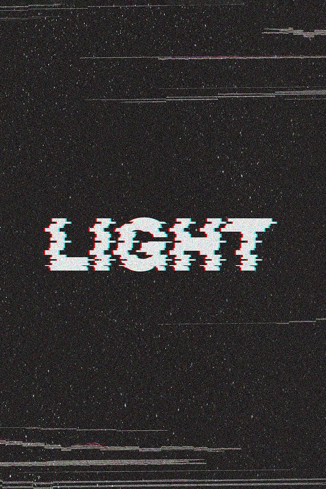 Light glitch effect typography on black background