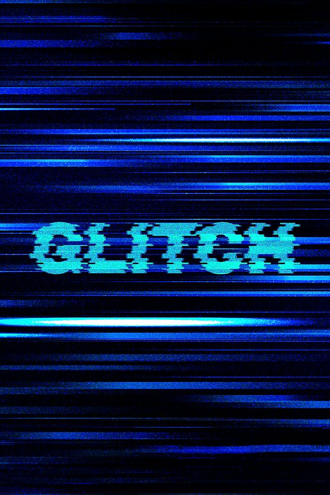 Glitch blurred effect typography on a blue background