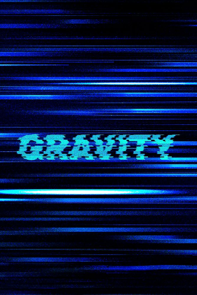 Gravity glitch effect typography on a blue background