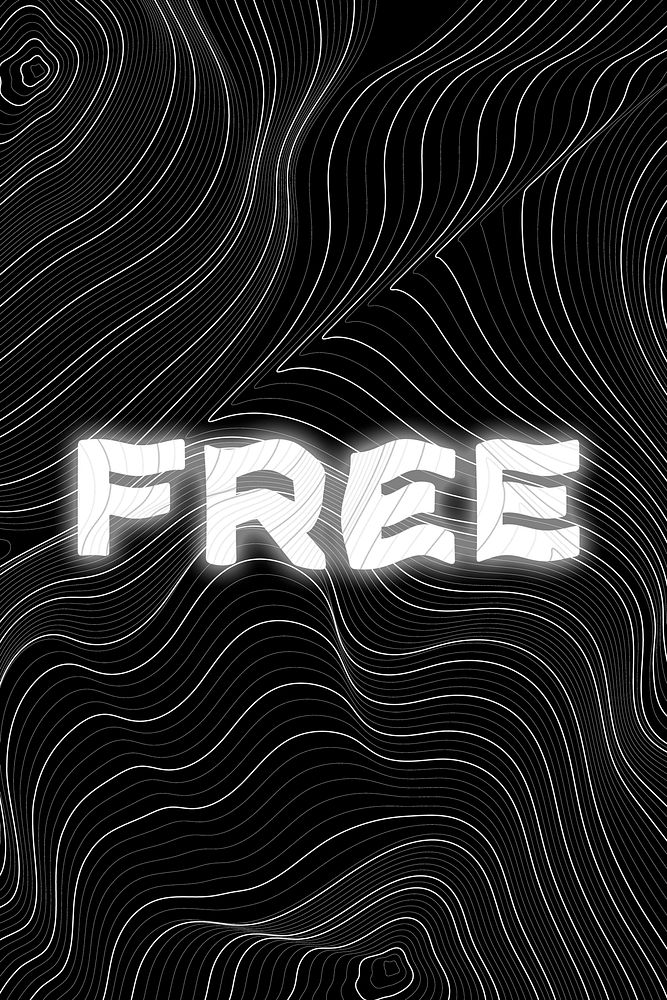 White neon free word topographic typography on a black background