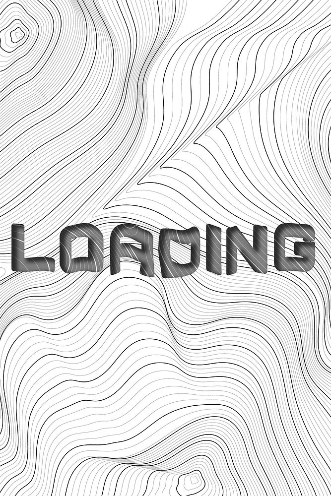 Dark gray loading word typography on a white topographic background