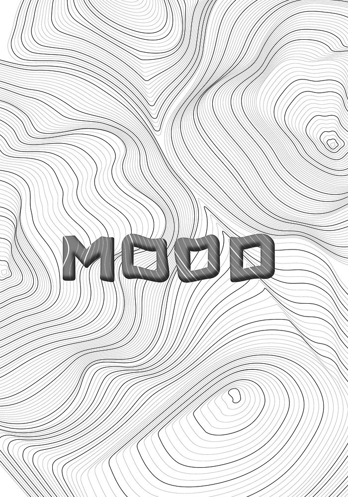 Dark gray mood word typography on a white topographic background