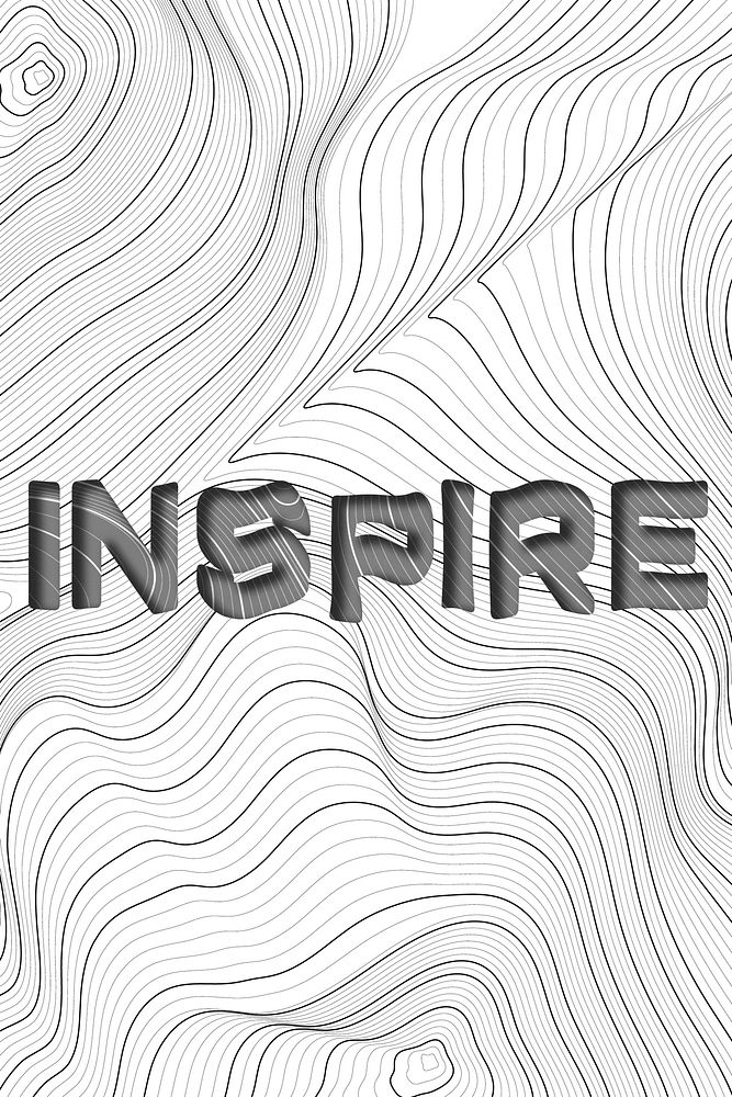 Dark gray inspire word typography on a white topographic background