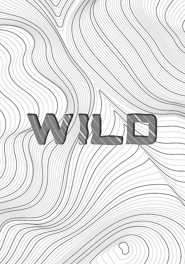 Dark gray wild word typography on a white topographic background