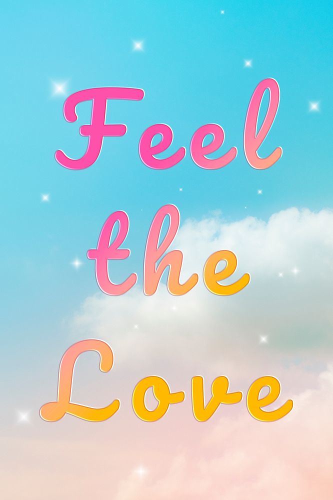 Feel the love romantic word doodle colorful hand writing