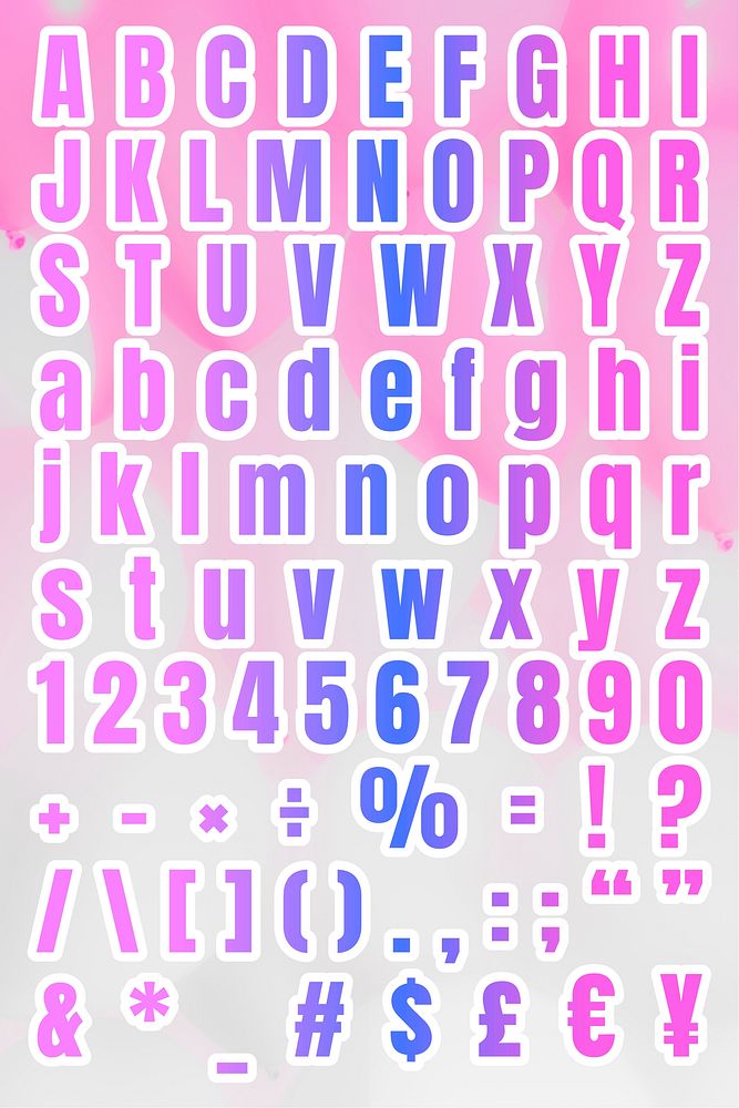 Alphabet gradient number symbol vector set