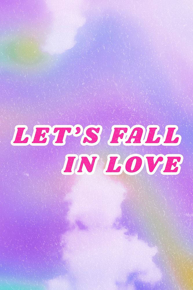 Purple Let's Fall in Love aesthetic pastel typography illustration quote