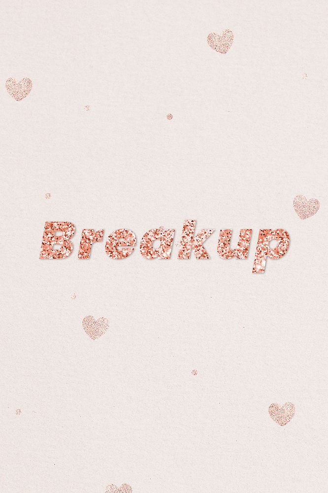 Glittery breakup typography on heart patterned background