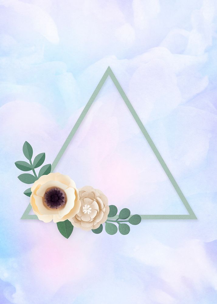 Triangle paper craft flower badge psd