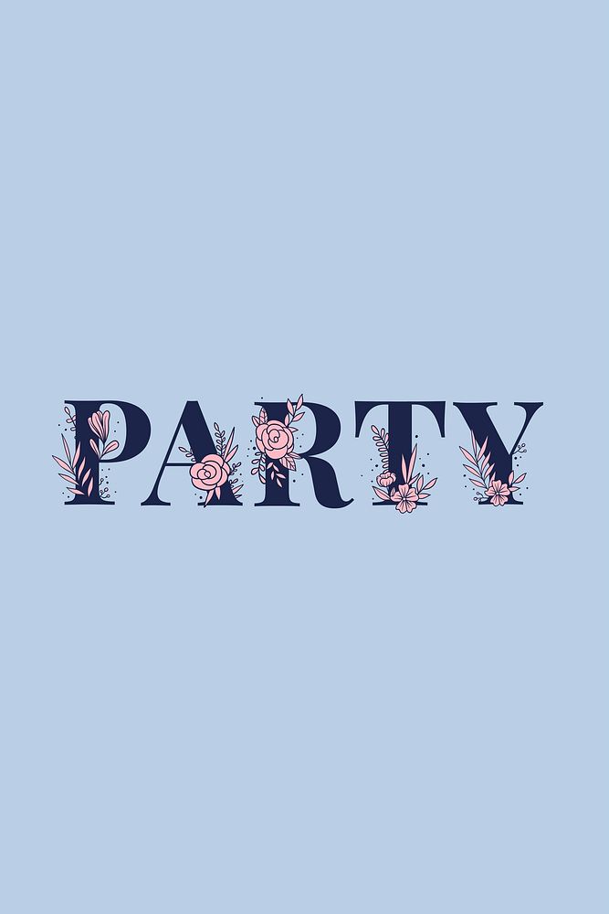 Floral vector typography Party text feminine font