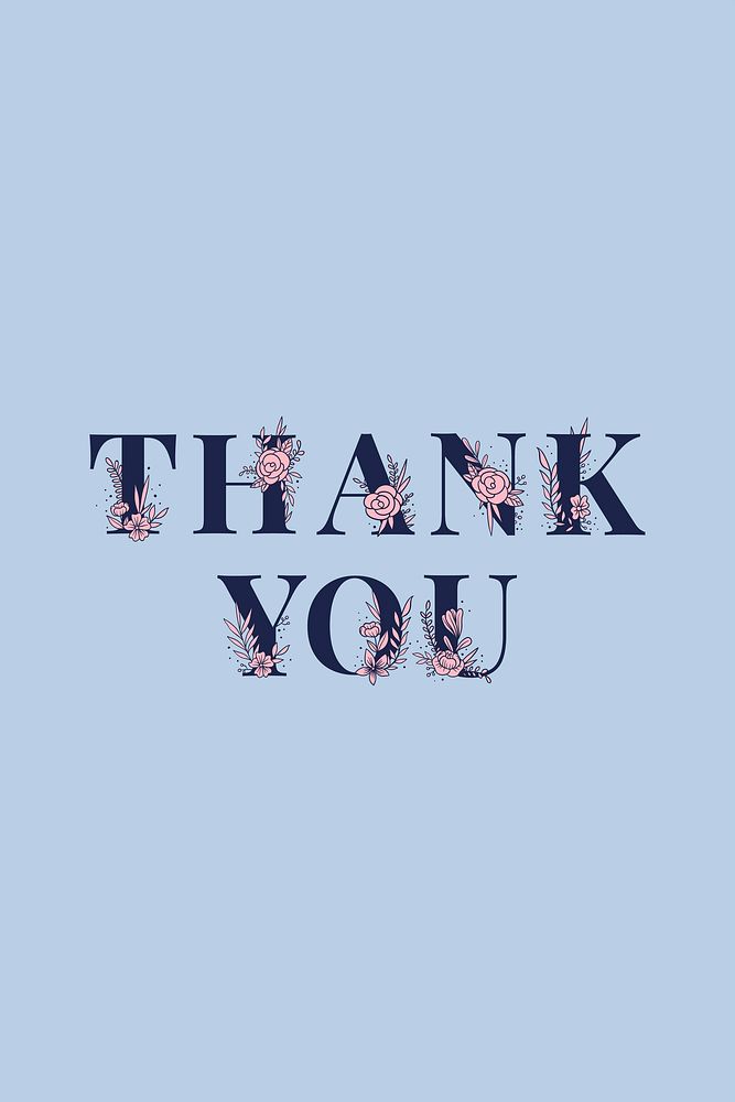 Floral Thank You feminine lettering vector and typography text