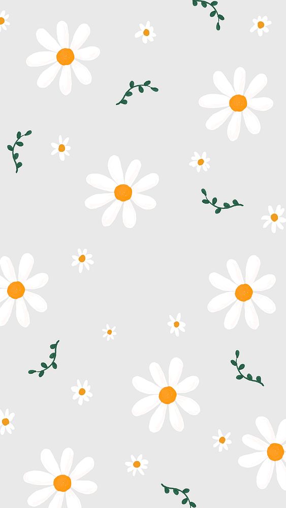 Grey daisy mobile phone wallpaper, minimal design