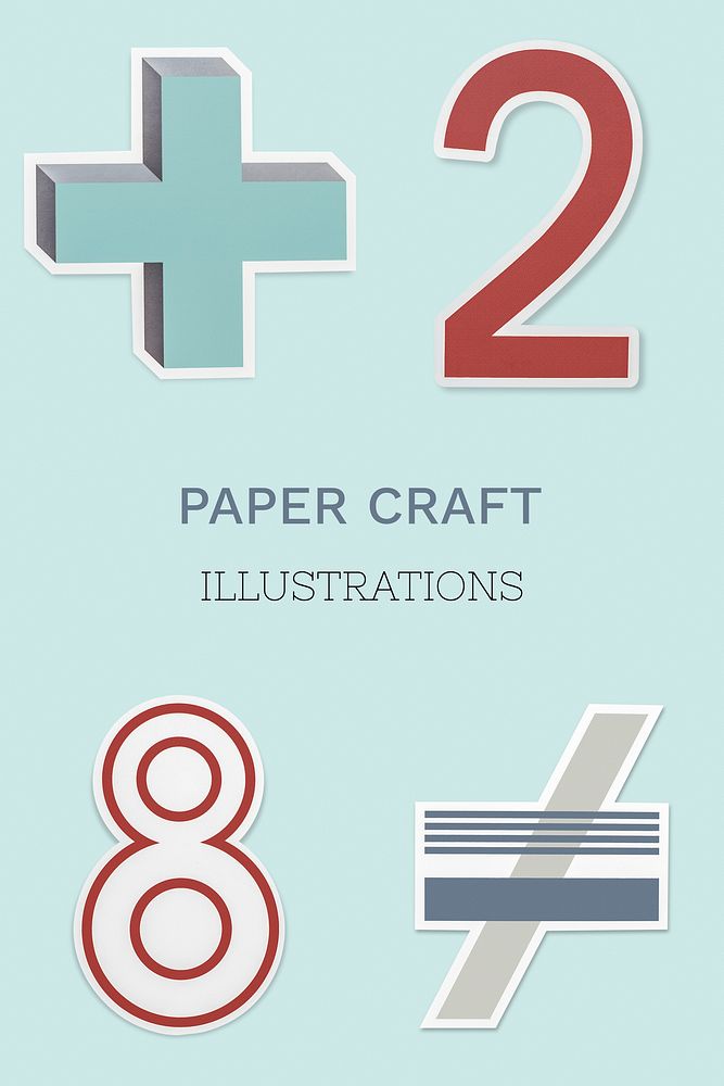 Mathematical signs and formula paper craft illustration icons design element set