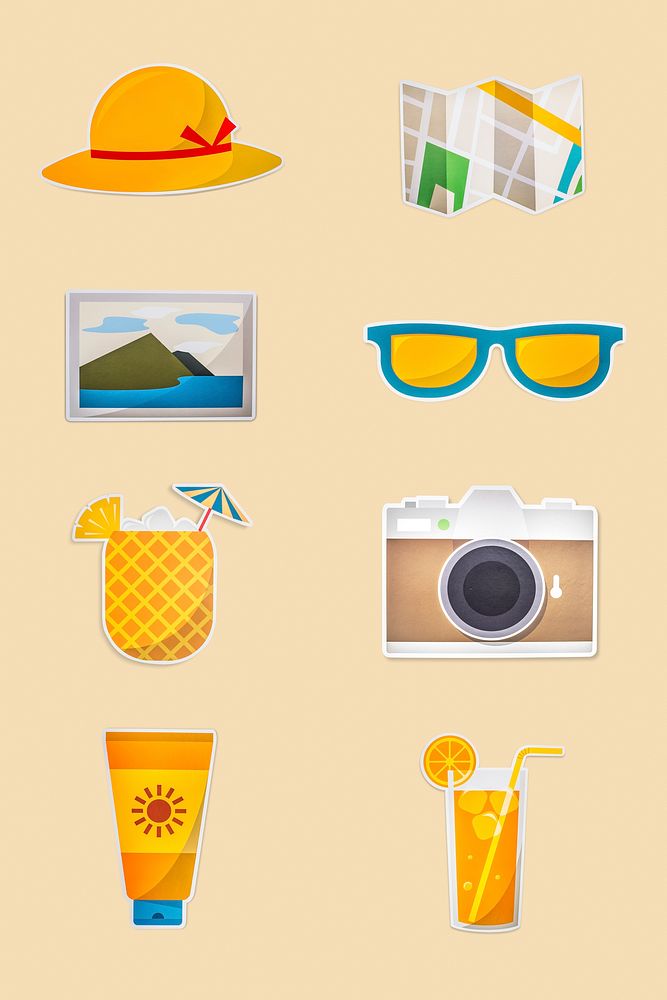 Summer vacation paper craft illustration icons design element set