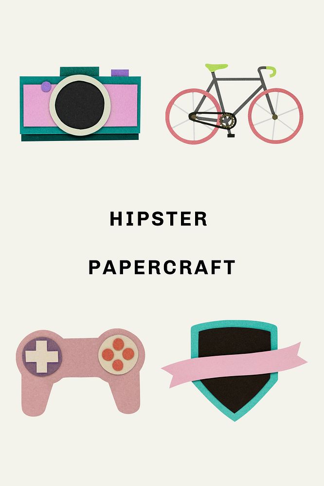Hipster paper craft set on off white background